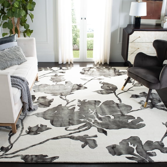 Safavieh Dip Dye Kayla Distressed Wool Area Rug, Ivory/Charcoal, 9' x 12'