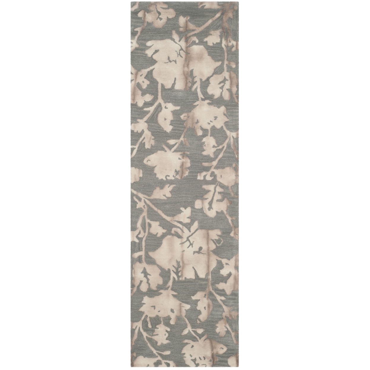 SAFAVIEH Dip Dye Kayla Overdyed Floral Wool Runner Rug, Grey/Beige, 2'3