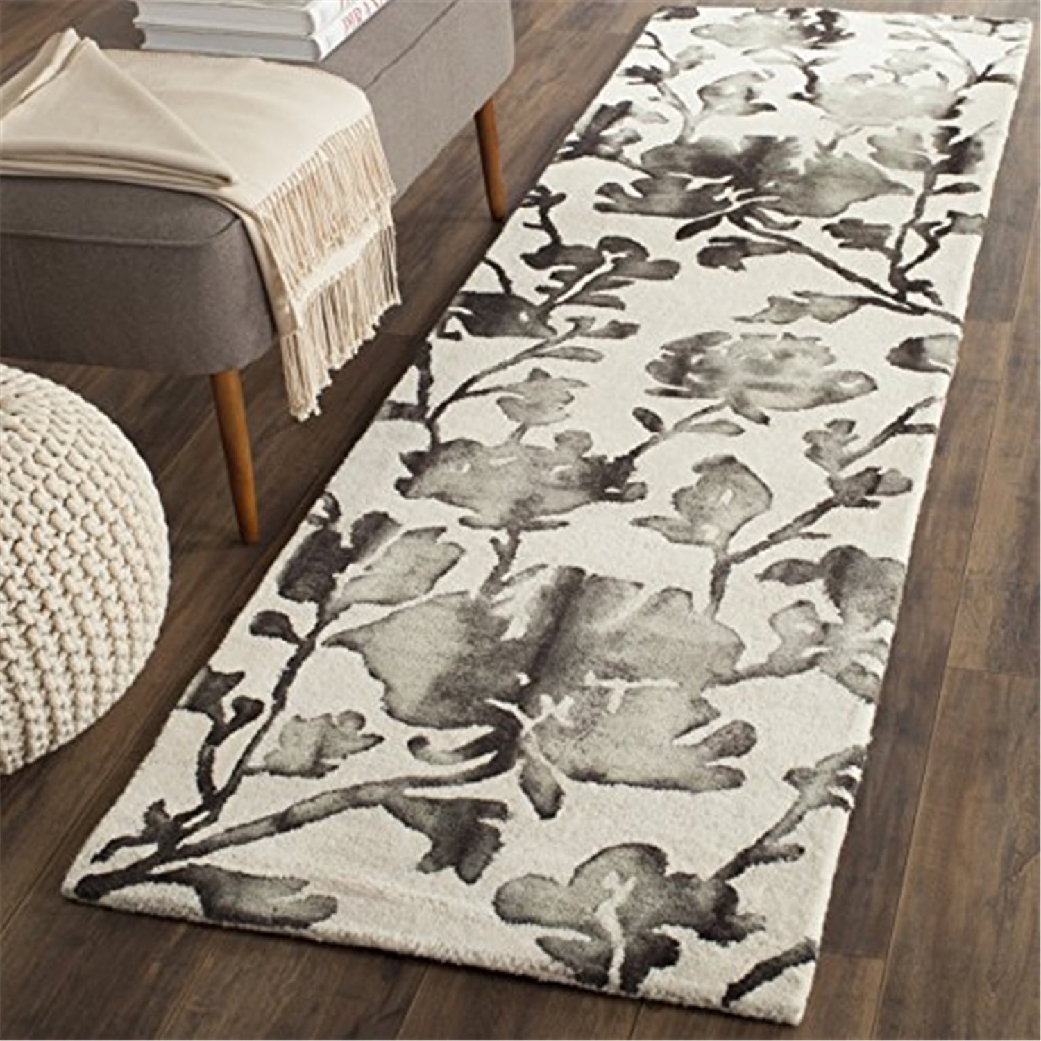 Ivory Charcoal Hand-Tufted Wool and Cotton Area Rug