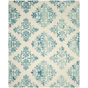 SAFAVIEH Dip Dye Kiersten Floral Wool Area Rug, Ivory/Light Blue, 4' x 6'