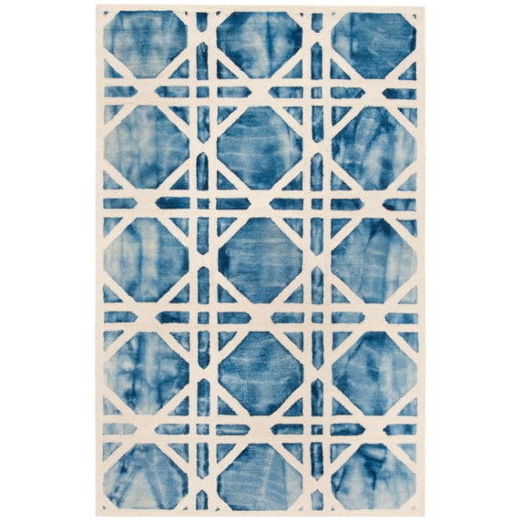SAFAVIEH Dip Dye Kuzman Geometric Wool Area Rug, Ivory/Blue, 5' x 8'