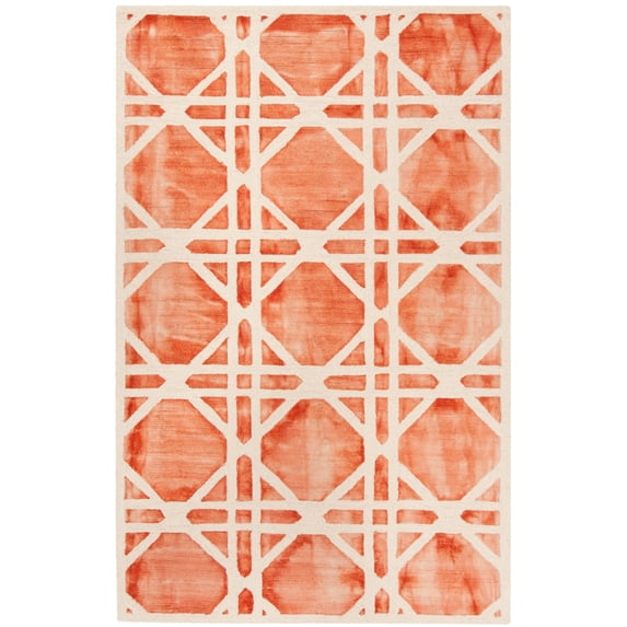 SAFAVIEH Dip Dye Kuzman Geometric Wool Area Rug, Ivory/Orange, 6' x 9'