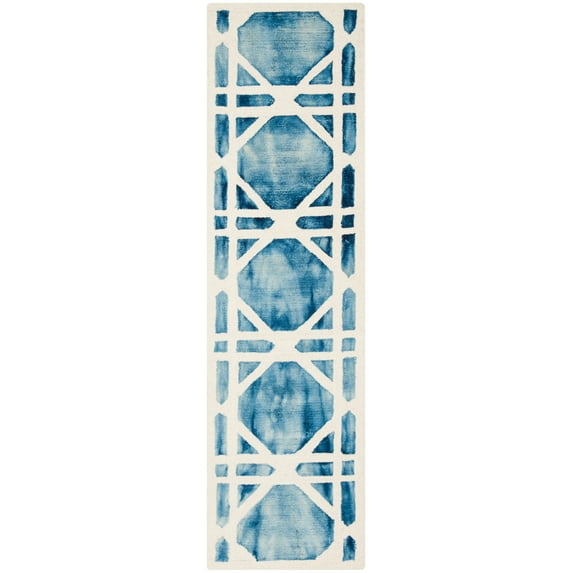 SAFAVIEH Dip Dye Kuzman Geometric Wool Runner Rug, Ivory/Blue, 2'3" x 8'