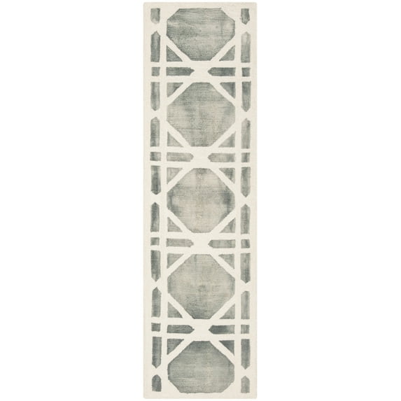 SAFAVIEH Dip Dye Kuzman Geometric Wool Runner Rug, Ivory/Grey, 2'3" x 12'