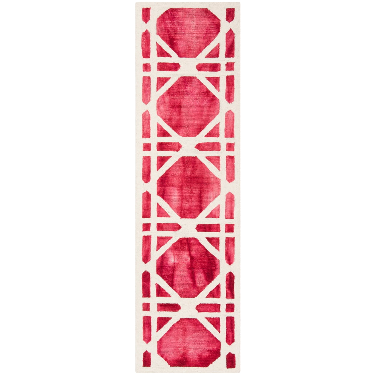 Ivory and Red Wool Hand Tufted Runner Rug