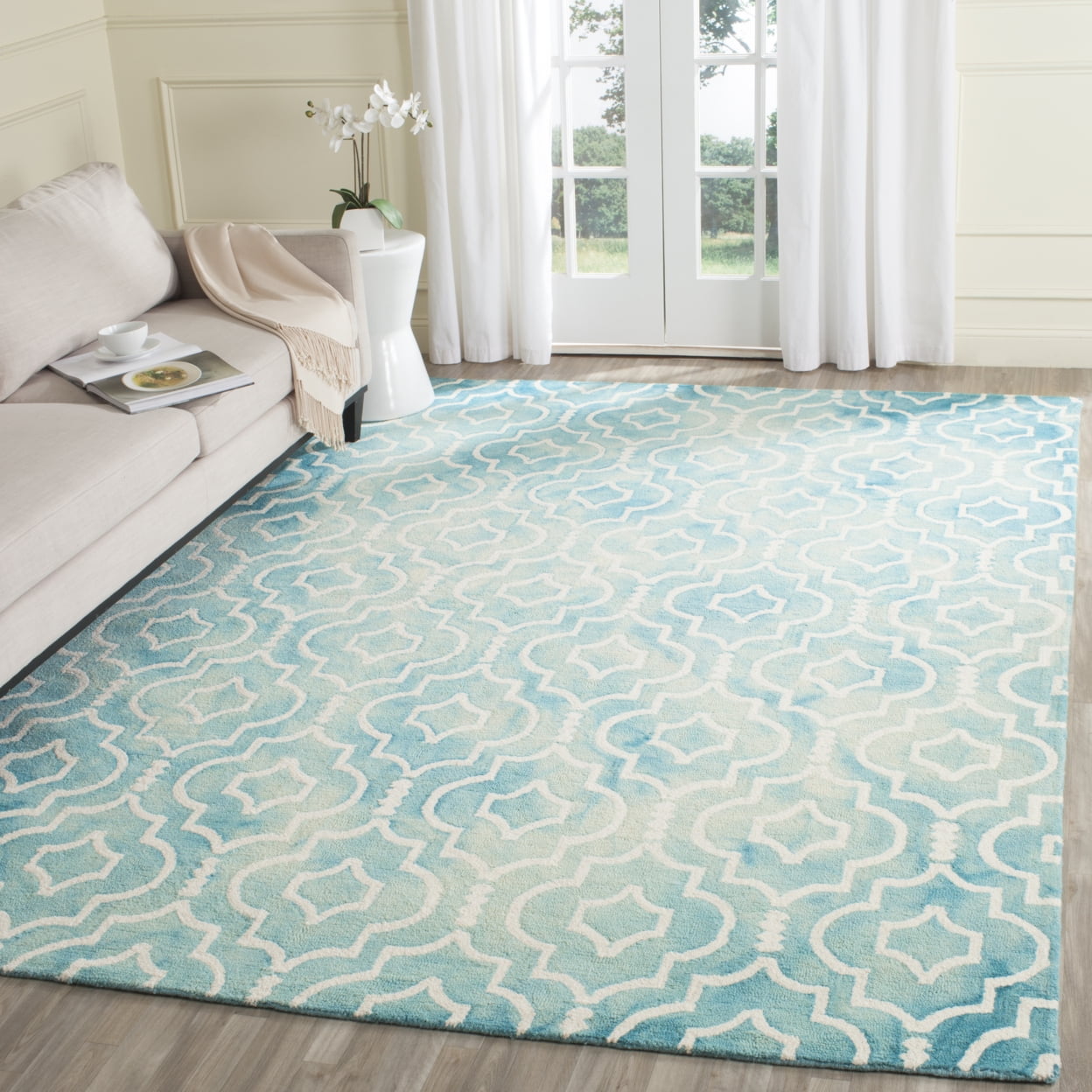 Ivory Turquoise Hand-tufted Wool Rectangular Accent Rug