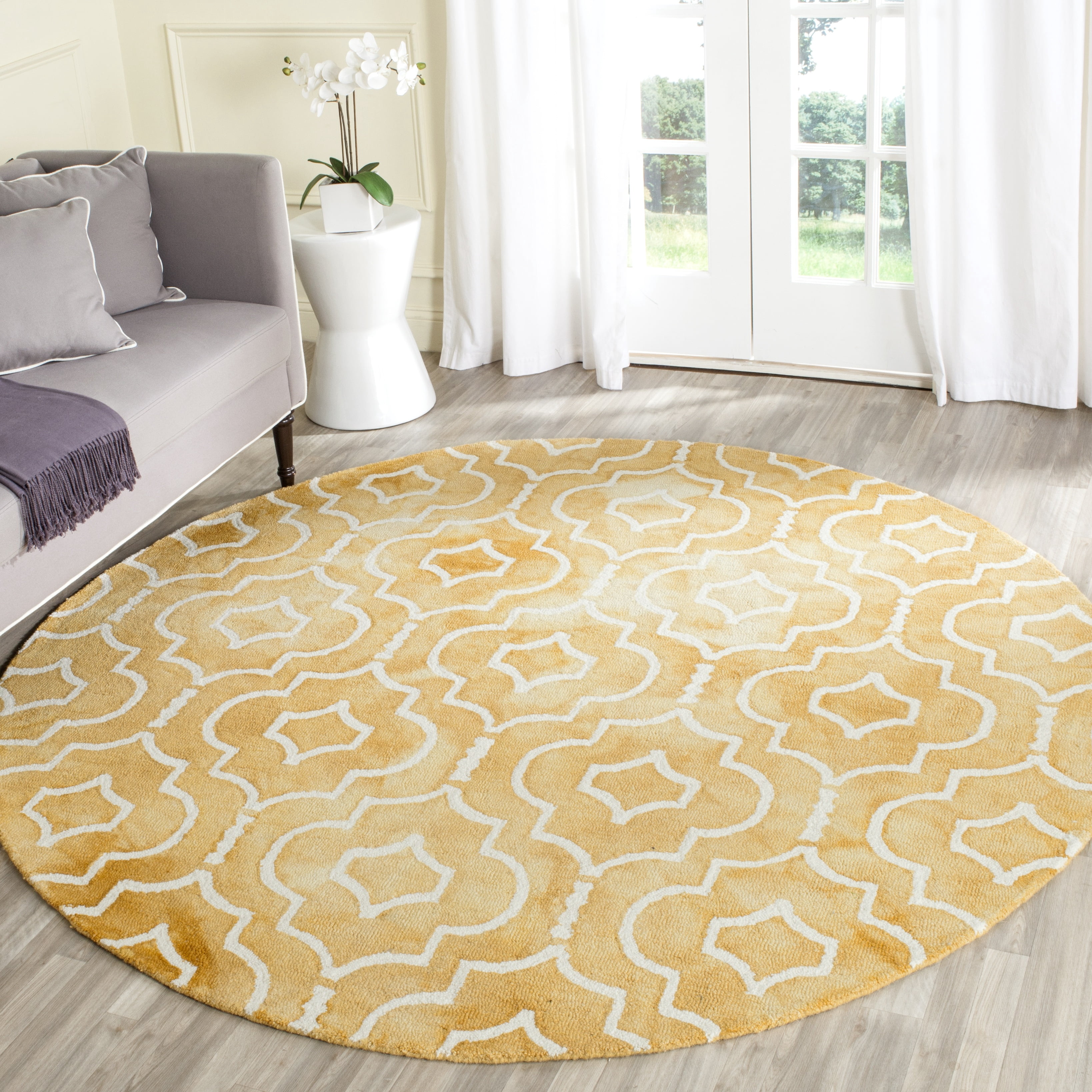 Safavieh Dip Dye Lairos Distressed Wool Area Rug, Gold/Ivory, 7' x 7' Round