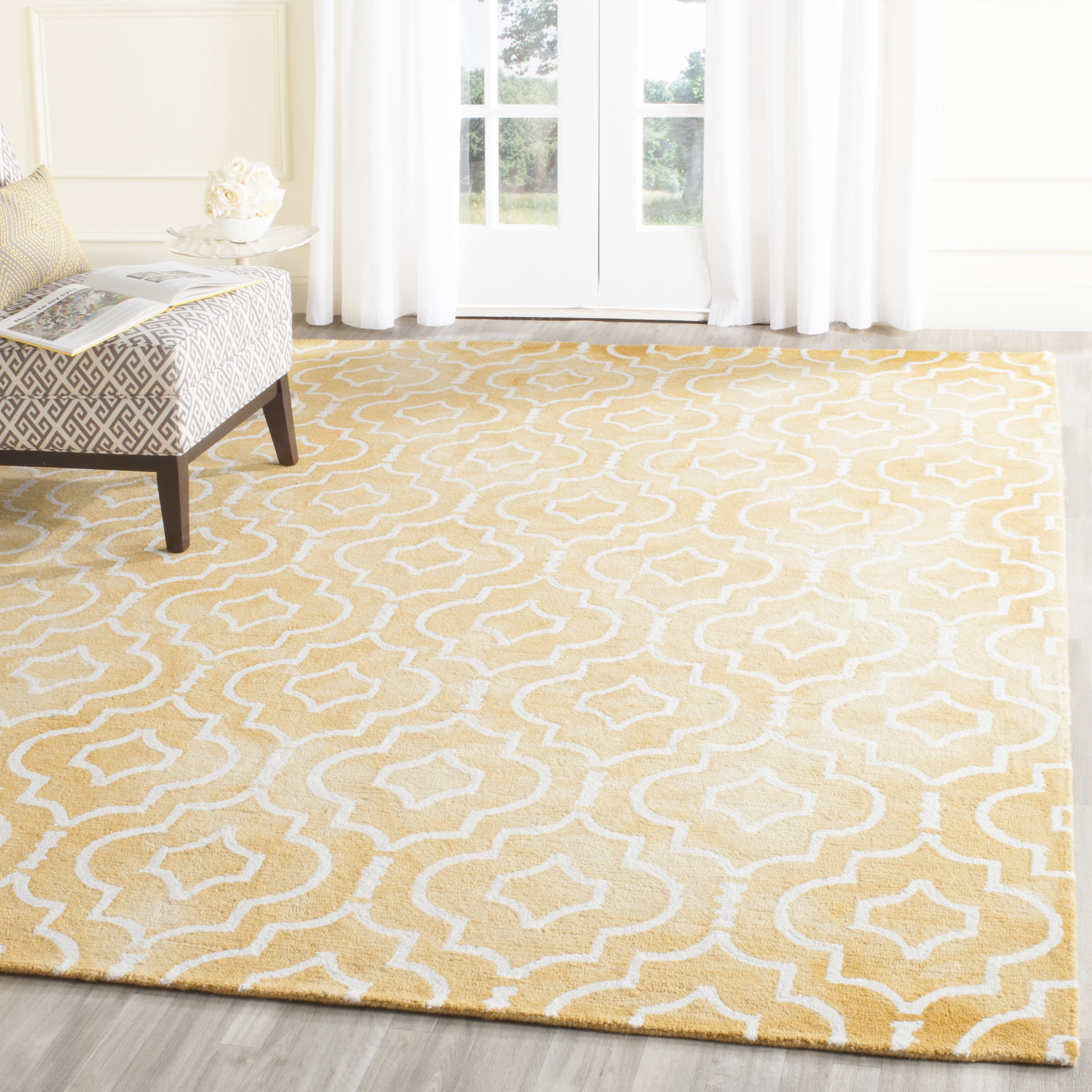 Safavieh Dip Dye Lairos Distressed Wool Area Rug, Gold/Ivory, 7' x 7' Square