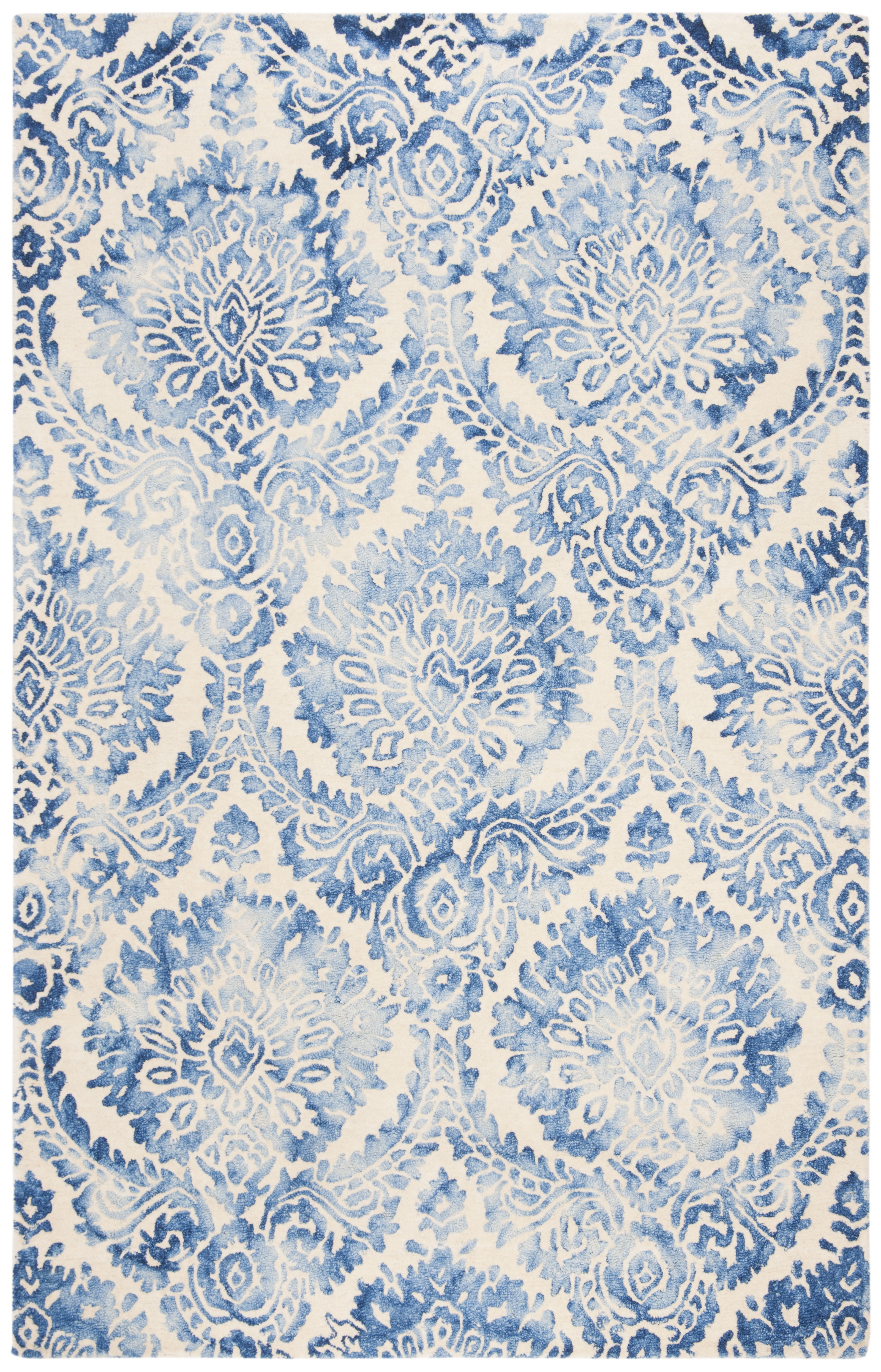 Blue and Ivory Hand-Tufted Wool Area Rug, 5' x 8'