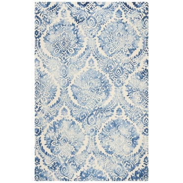 SAFAVIEH Dip Dye Langdon Overdyed Damask Wool Area Rug, Blue/Ivory, 5' x 8'