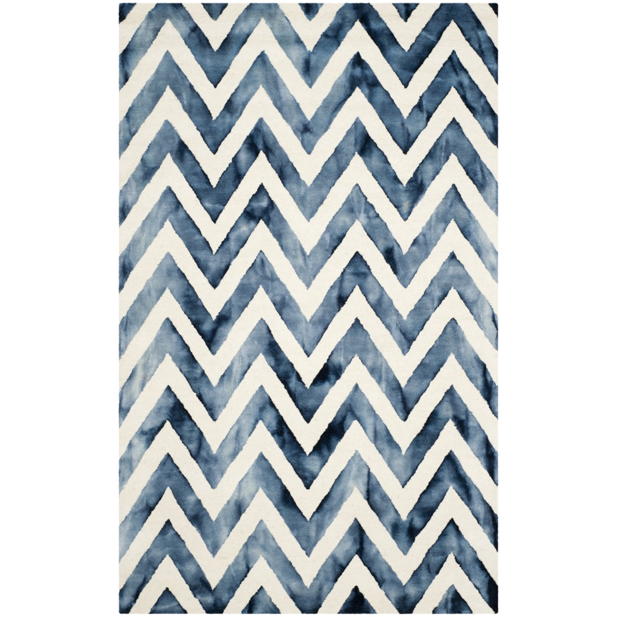 Handmade Ivory & Navy Wool 4' x 6' Tufted Rectangular Rug