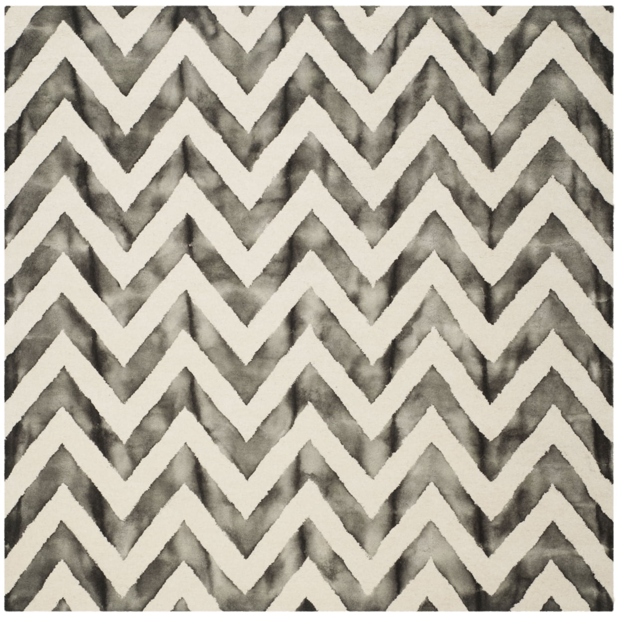 Ivory Charcoal Hand-Tufted Wool 7' Square Area Rug