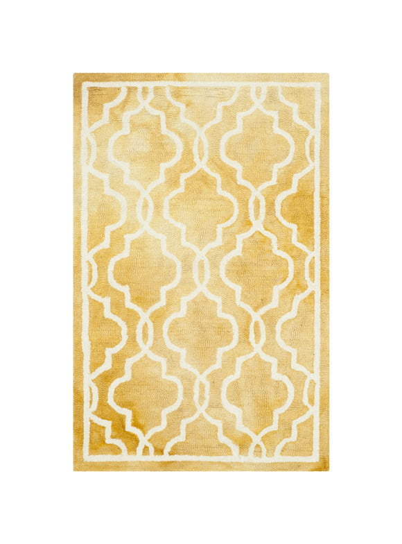 SAFAVIEH Dip Dye Leighton Faded Geometric Wool Area Rug, Gold/Ivory, 2' x 3'