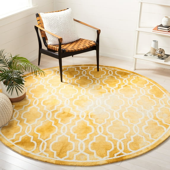 Safavieh Dip Dye Leighton Geometric Wool Area Rug, Gold/Ivory, 7' x 7' Round
