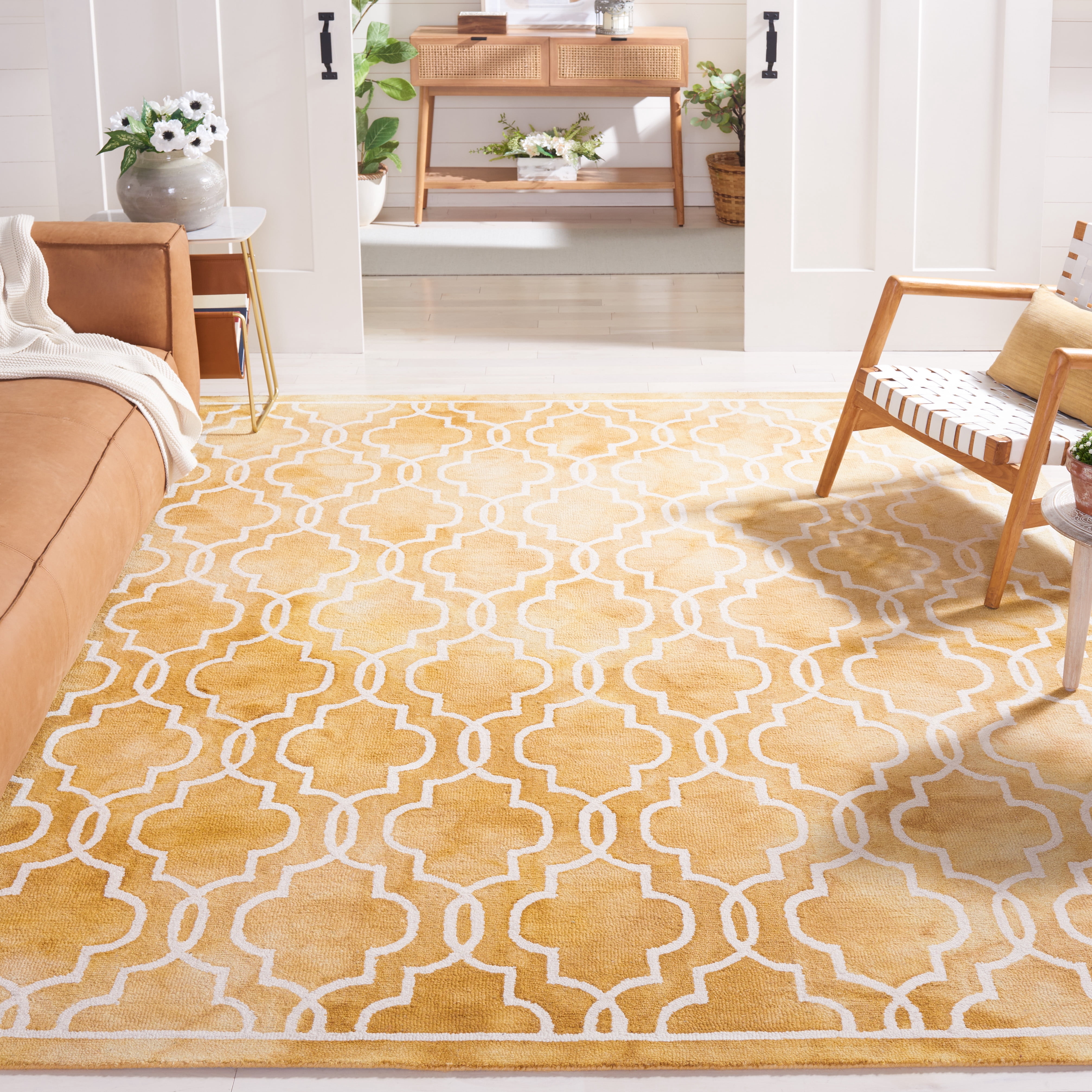 Safavieh Dip Dye Leighton Geometric Wool Area Rug, Gold/Ivory, 9' x 12'