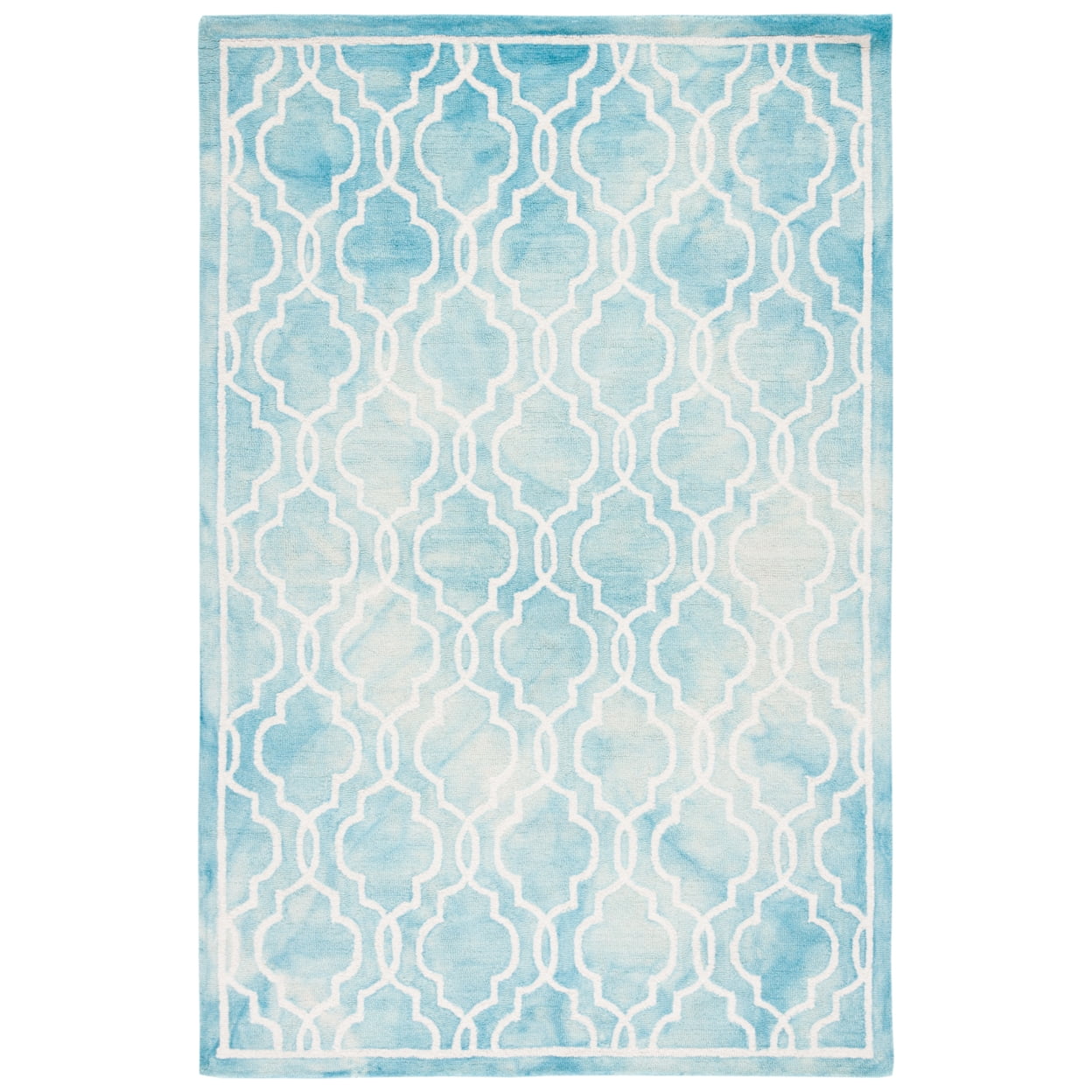 Turquoise and Ivory Hand-Tufted Wool Area Rug 4' x 6'