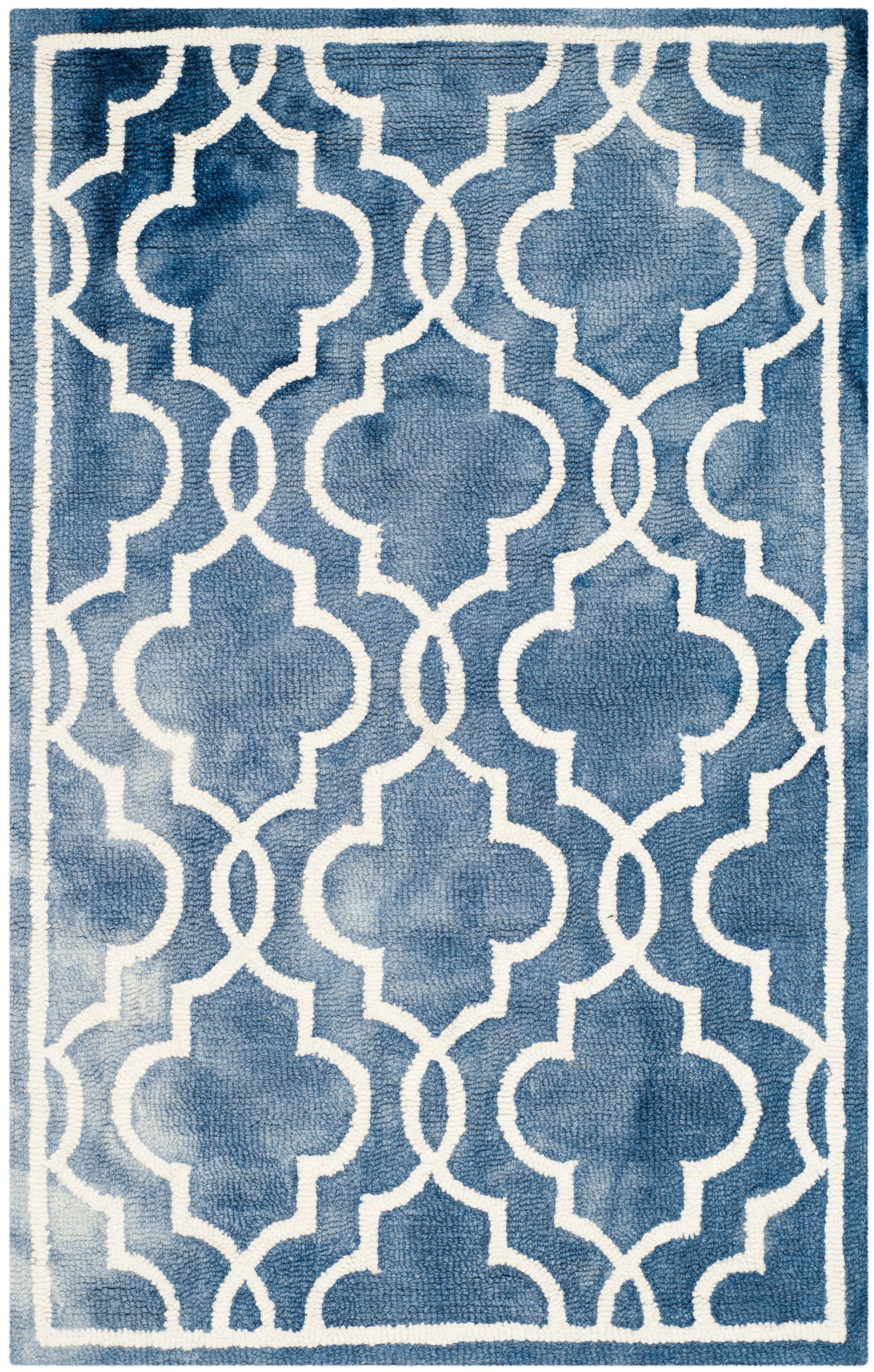 Navy and Ivory Hand-Tufted Wool Rectangular Rug