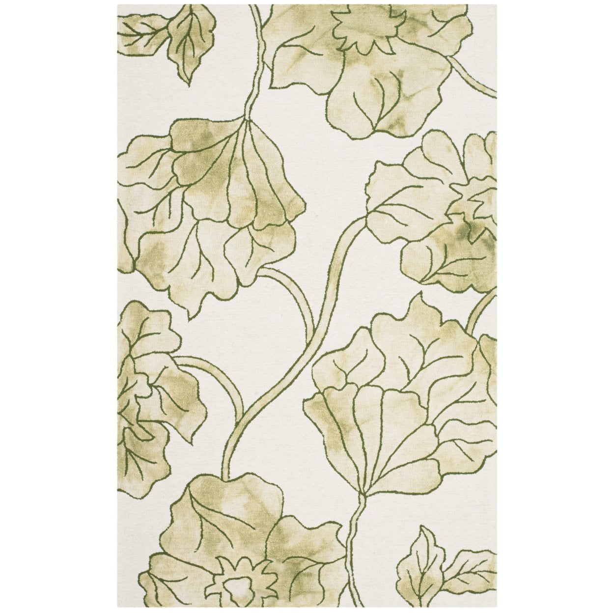 Handmade Ivory and Light Green Wool 4' x 6' Area Rug
