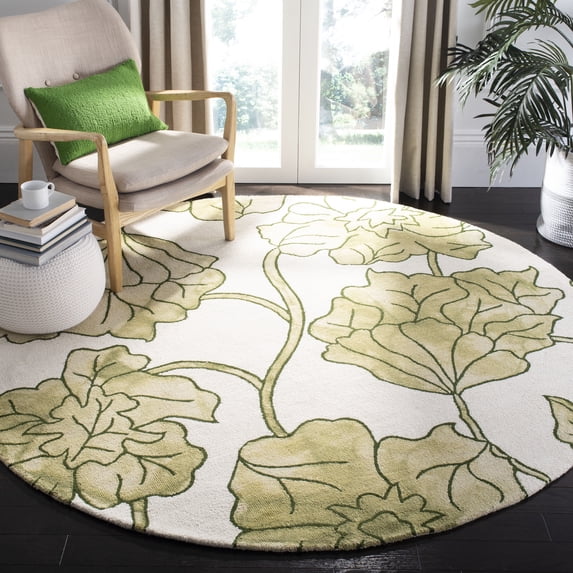 Safavieh Dip Dye Lilibeth Distressed Area Rug, Ivory/Light Green, 7' x 7' Round