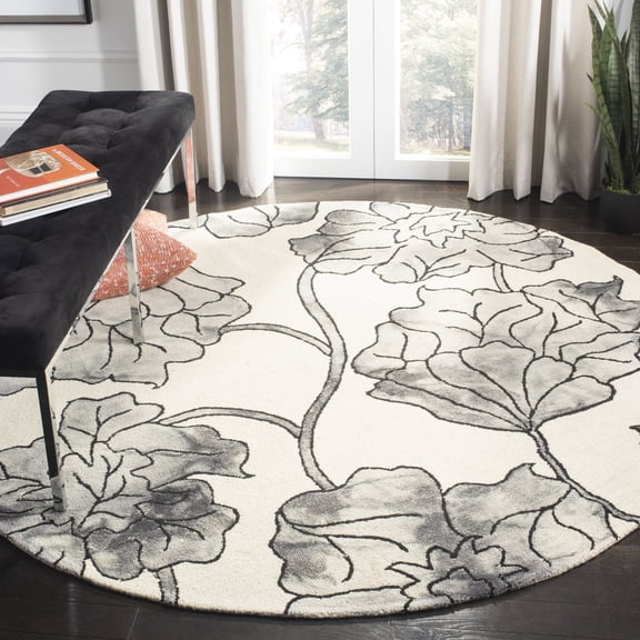 Safavieh Dip Dye Lilibeth Distressed Area Rug, Ivory/Light Gray, 7' x 7' Round