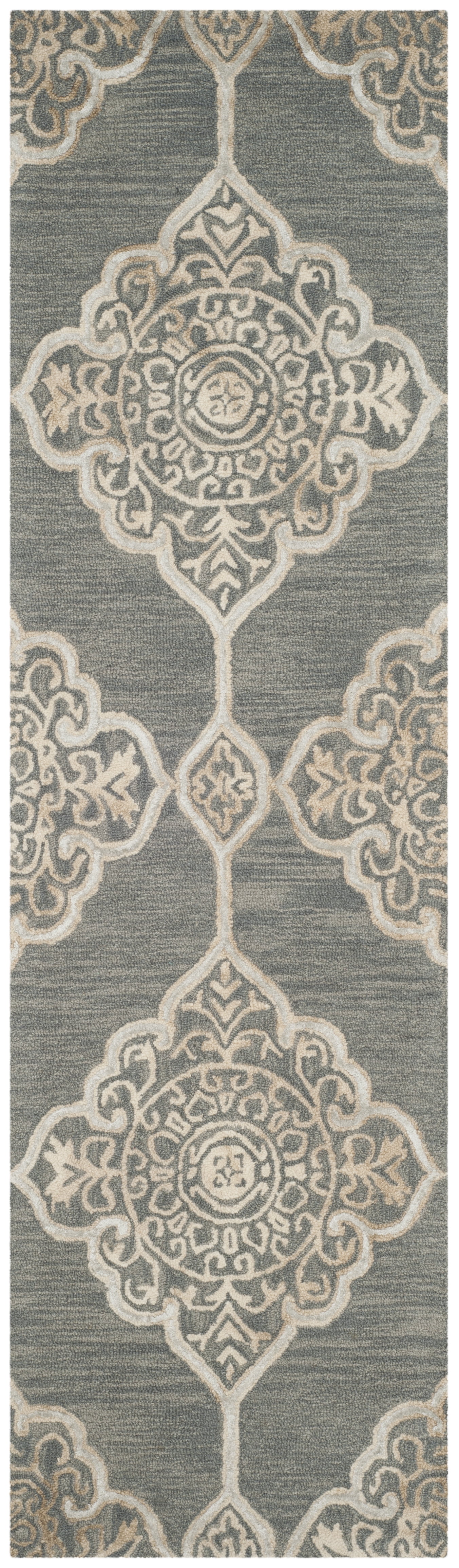 Slate and Beige Hand-Tufted Wool and Silk Runner Rug