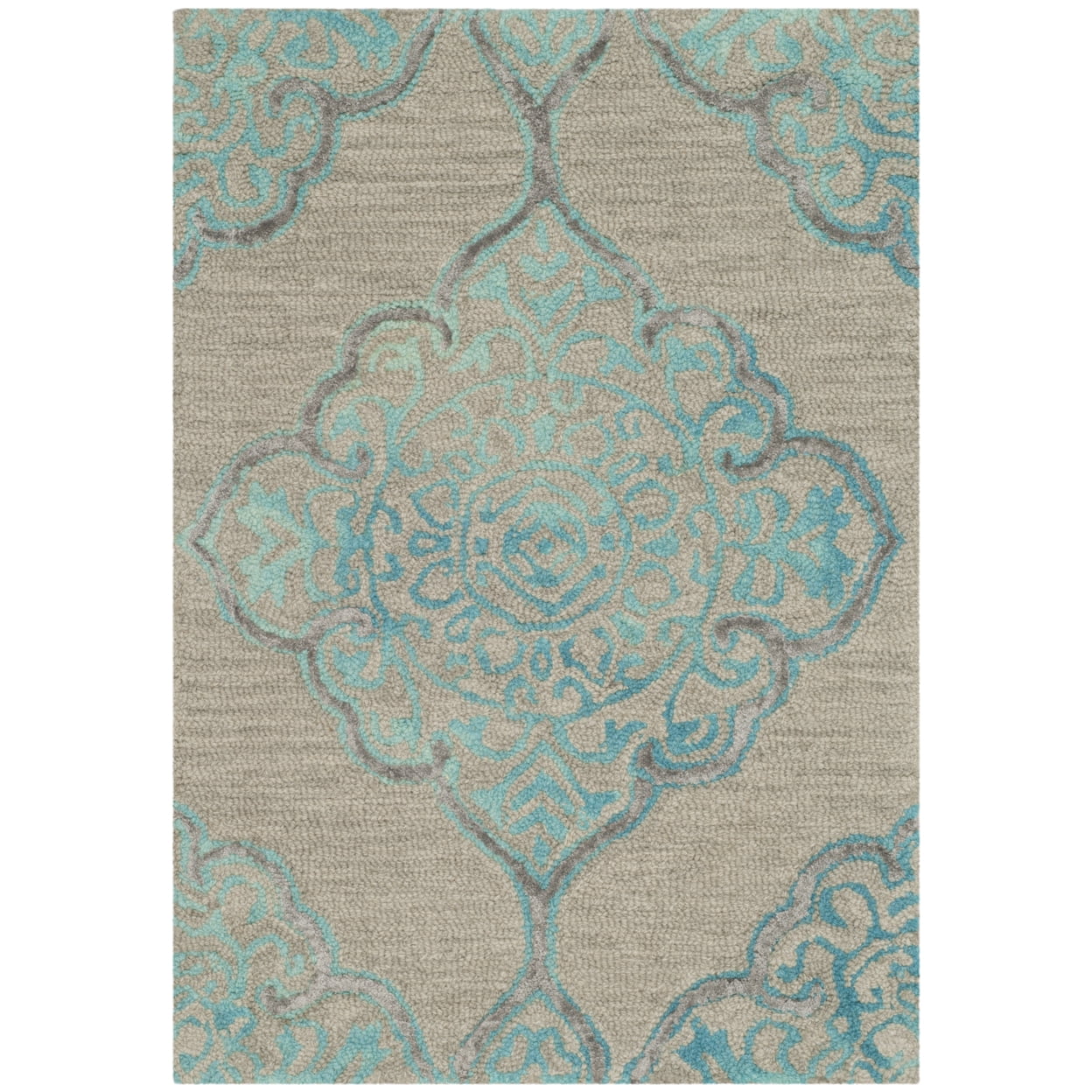 Handmade Grey/Turquoise Tufted Wool & Silk 3' x 5' Area Rug