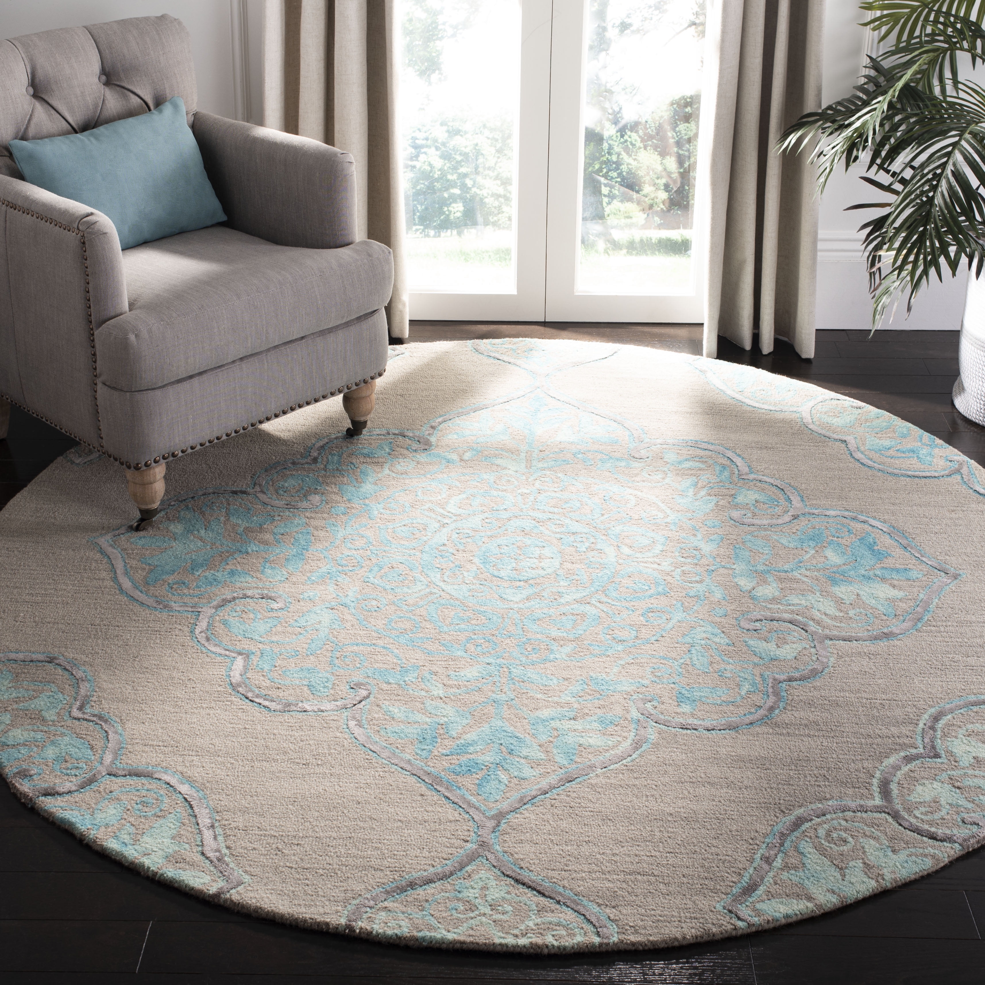 Handmade Tufted Dip-Dye Wool & Silk Round Rug in Brown