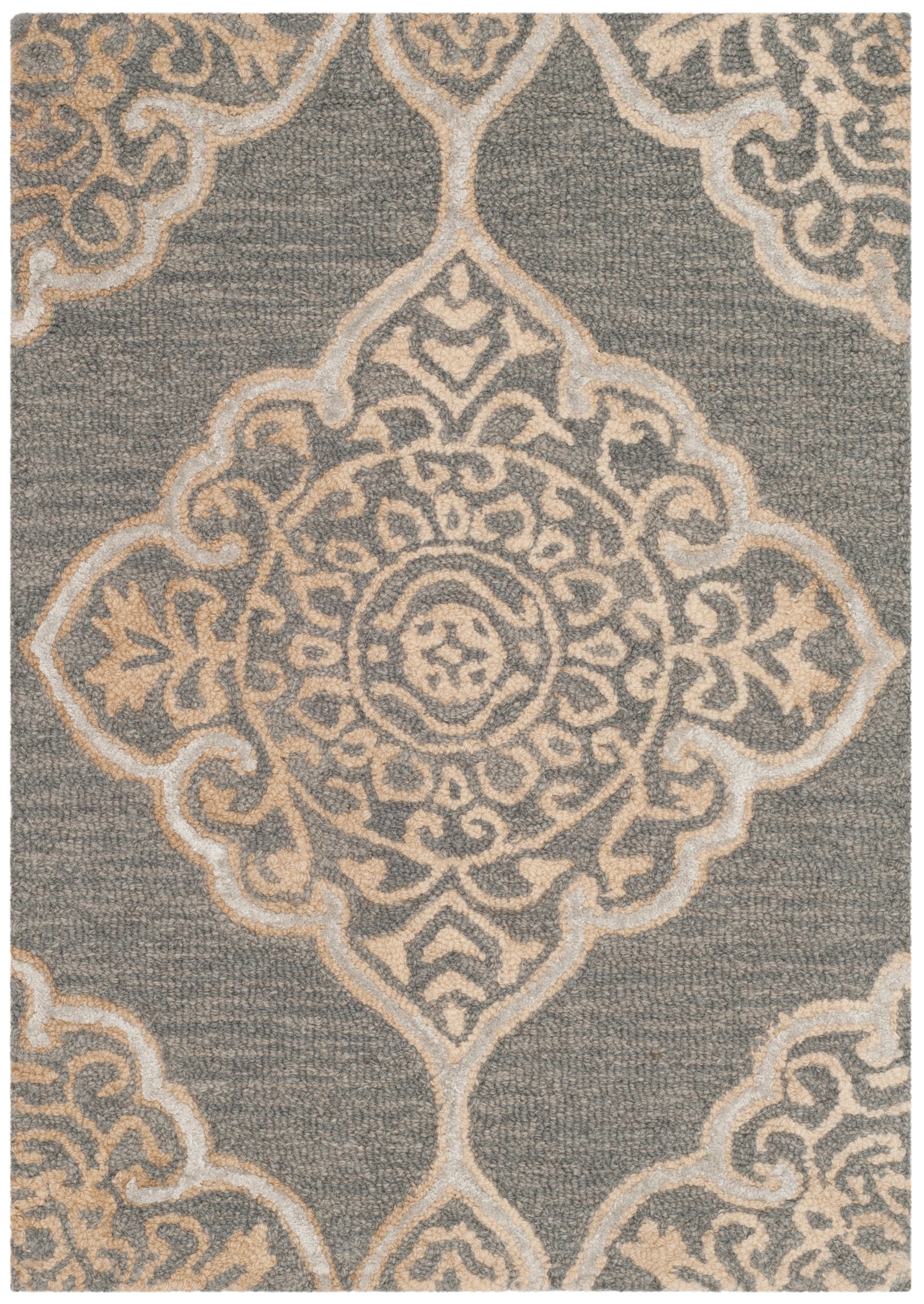 Hand-Tufted Slate & Beige Floral Wool-Silk Rectangular Rug
