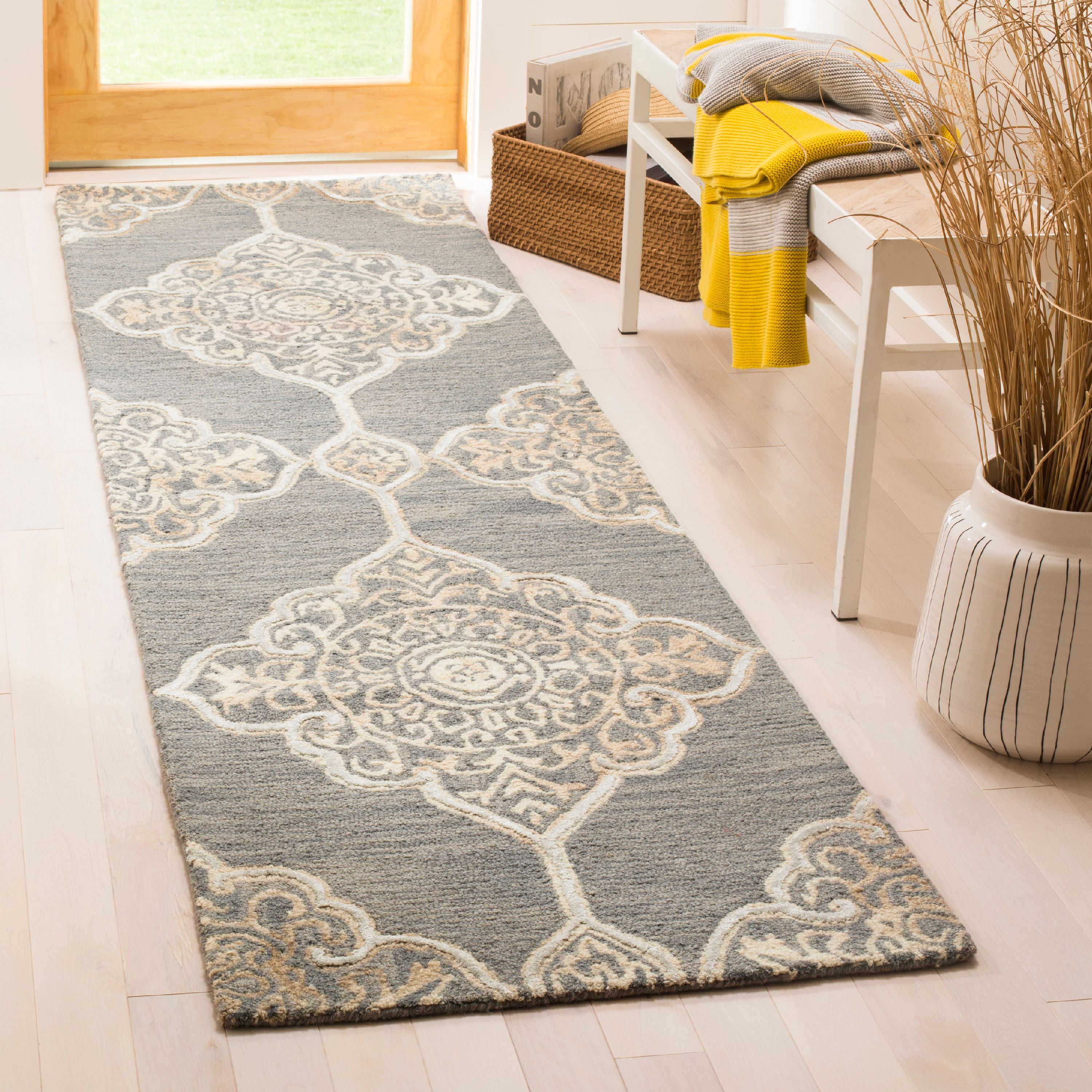 Hand-tufted Slate and Beige Wool Silk Blend Area Rug