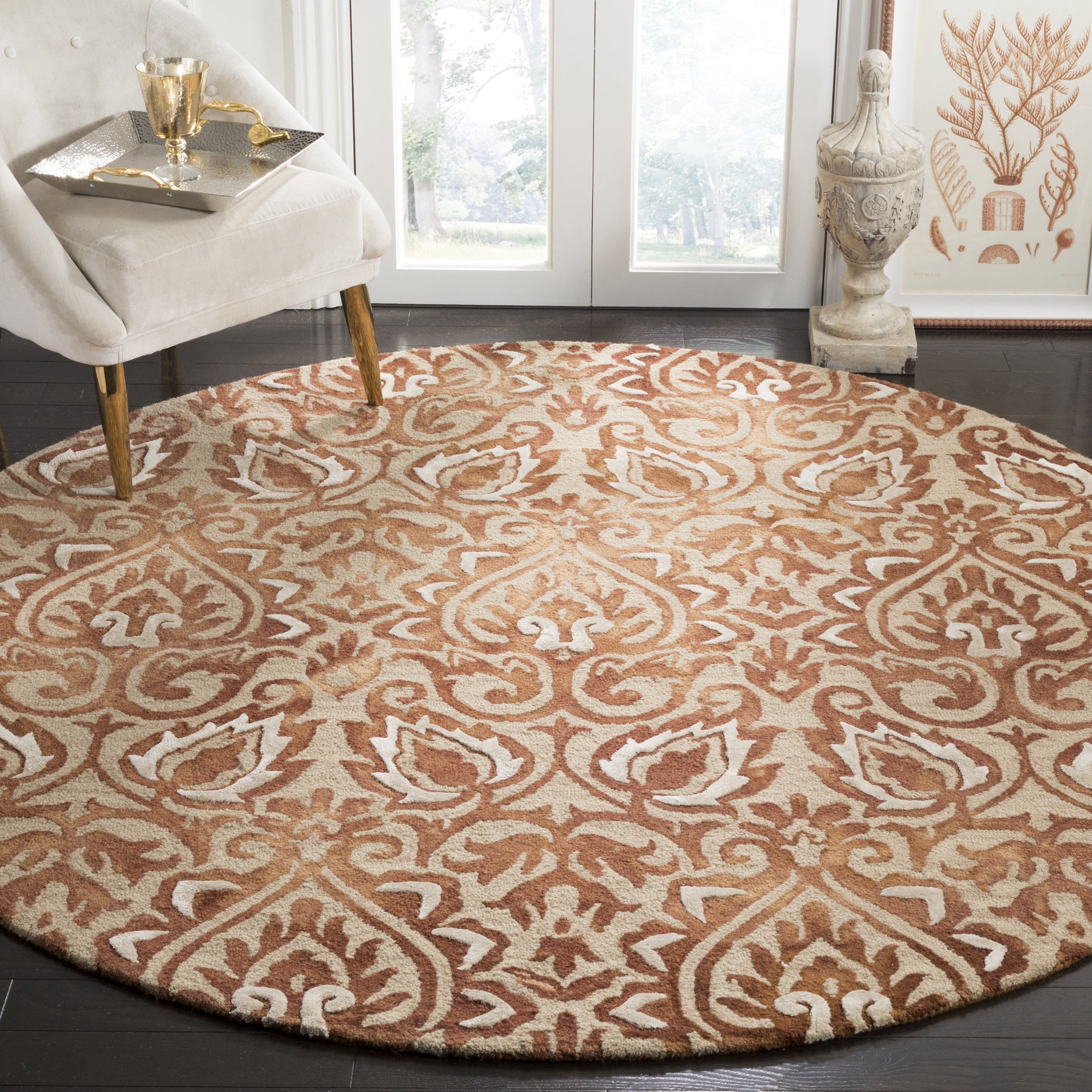 Safavieh Dip Dye Riagan Floral Area Rug, Copper/Beige, 7' x 7' Round ...