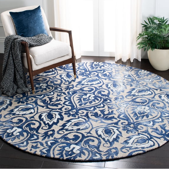 Safavieh Dip Dye Riagan Floral Area Rug, Royal Blue/Beige, 7' x 7' Round