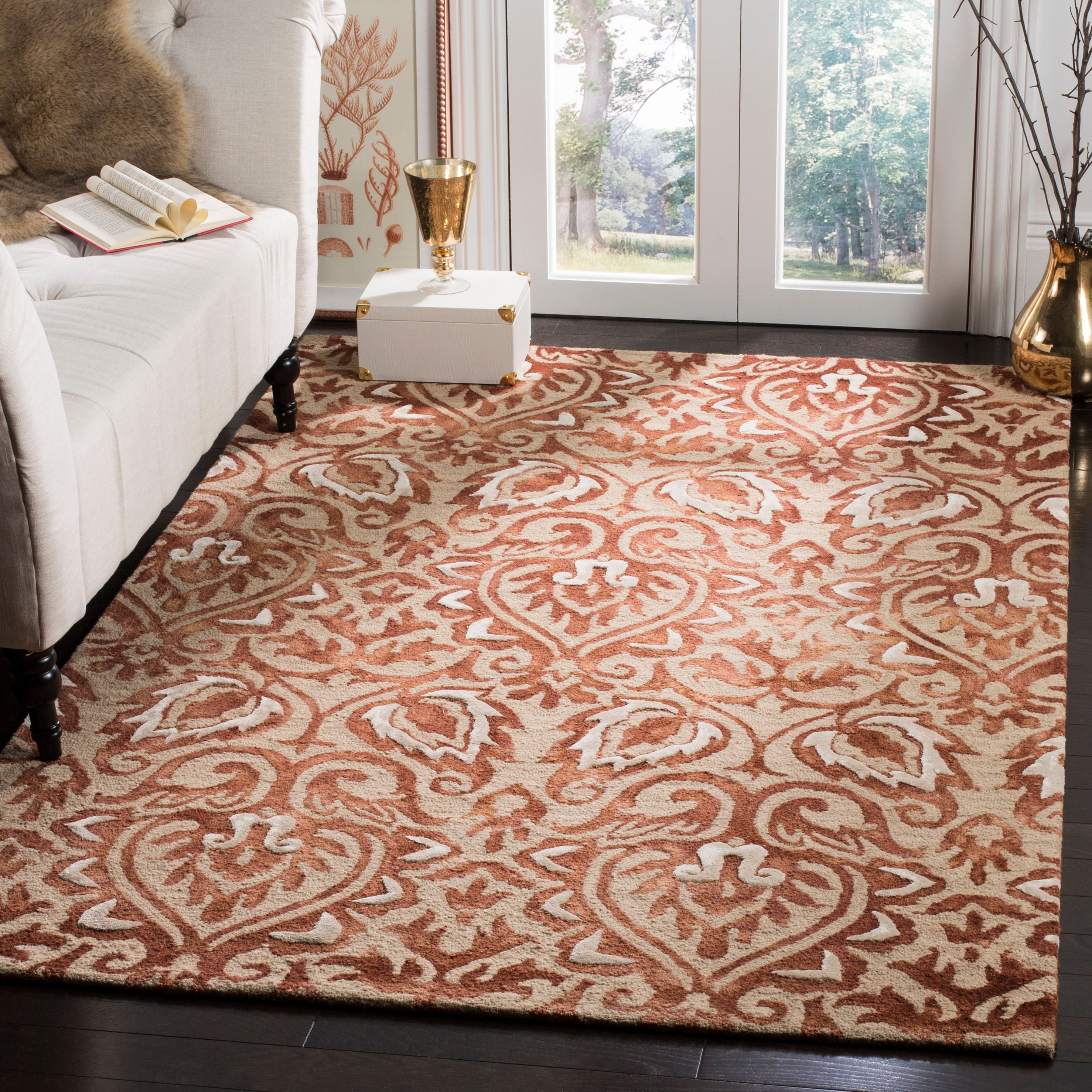 Hand-Tufted Blue Floral Square Wool & Silk Area Rug - 7'x7'