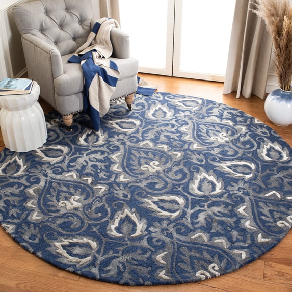 Safavieh Dip Dye Riagan Floral Area Rug, Navy/Gray, 7' x 7' Round