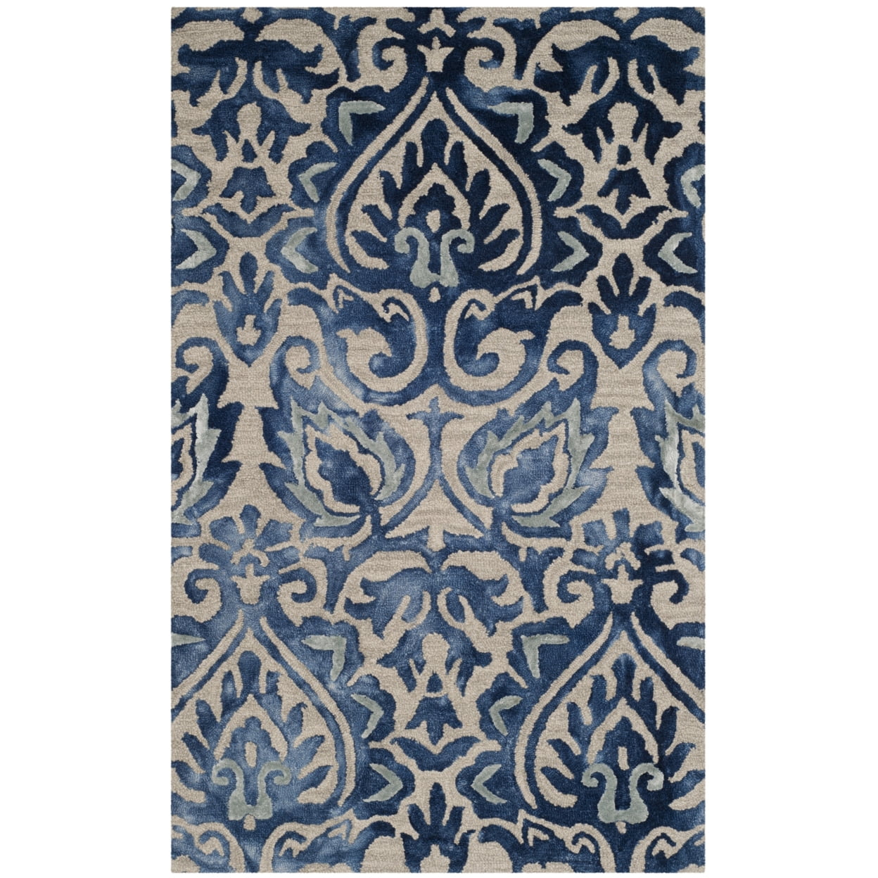 Hand-Tufted Royal Blue & Beige Floral Square Wool-Silk Rug