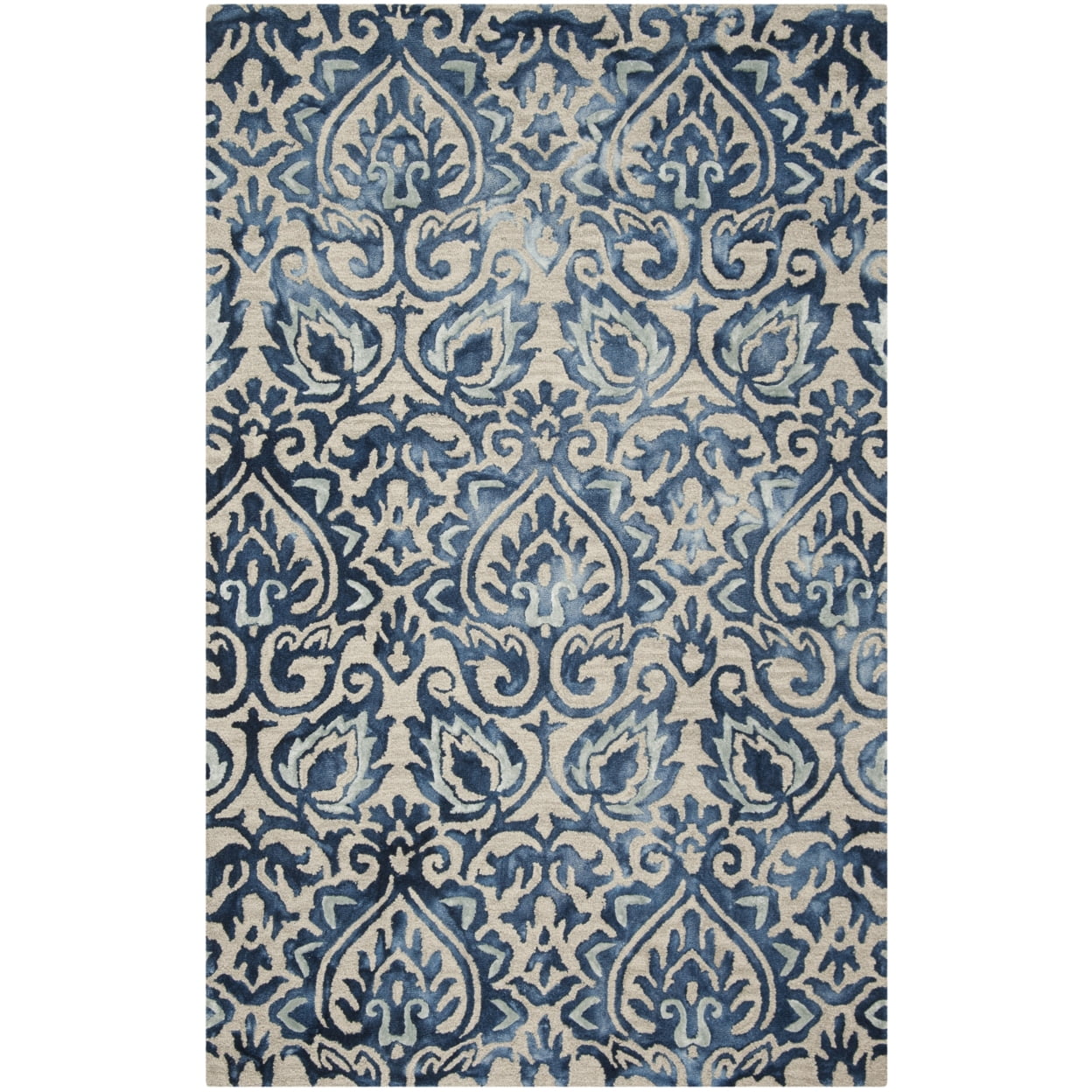 Royal Blue and Beige Hand-Tufted Wool Silk Area Rug