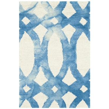 SAFAVIEH Dip Dye Rosanne Overdyed Geometric Area Rug, Ivory/Blue, 2' x 3'