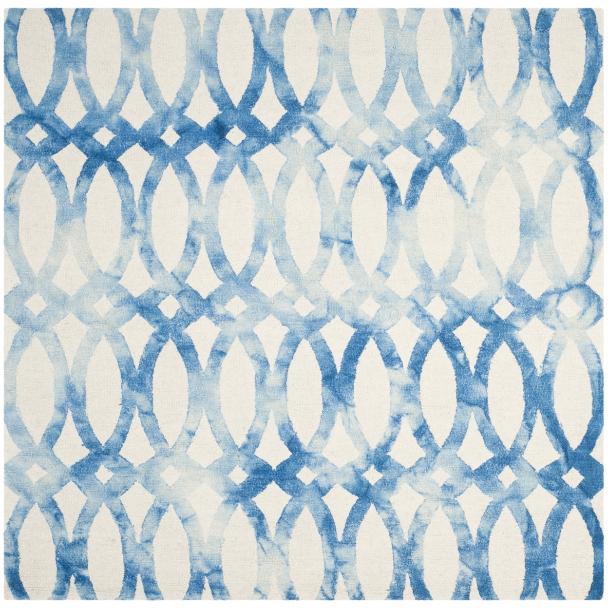 Ivory and Blue Hand-Tufted Wool Geometric Square Rug