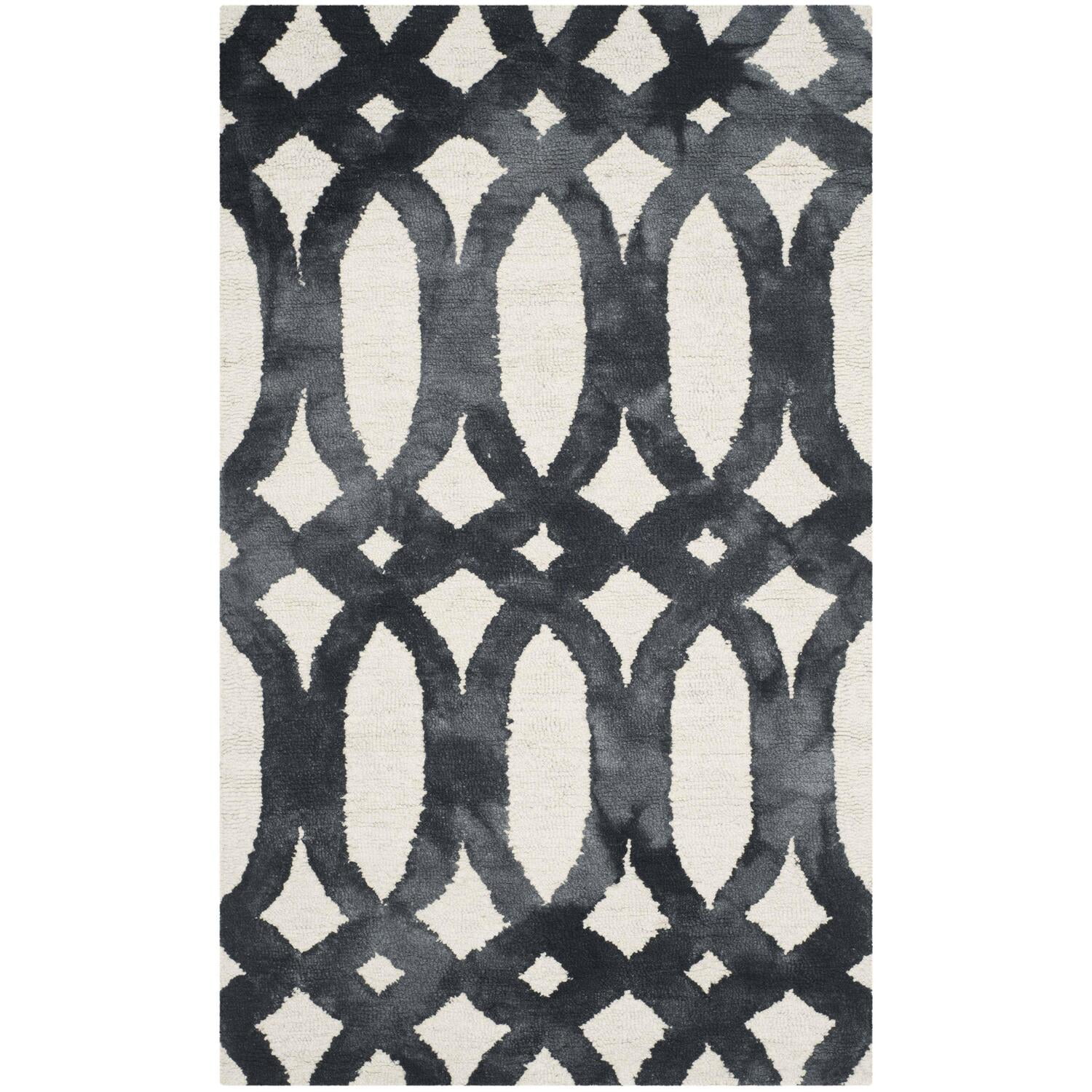 Ivory Graphite Floral Hand-Tufted Wool Round Rug