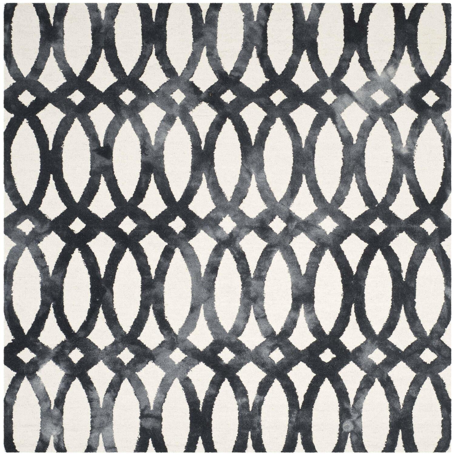 Ivory & Graphite Hand-Tufted Wool Square Area Rug, 7' x 7'