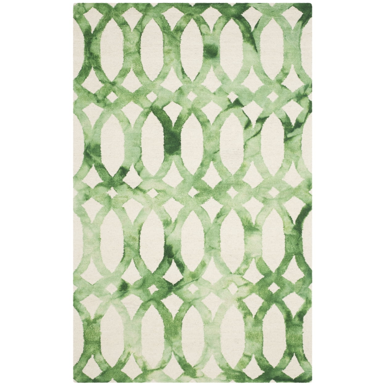 Hand-Tufted Ivory and Green Wool 4' x 6' Area Rug