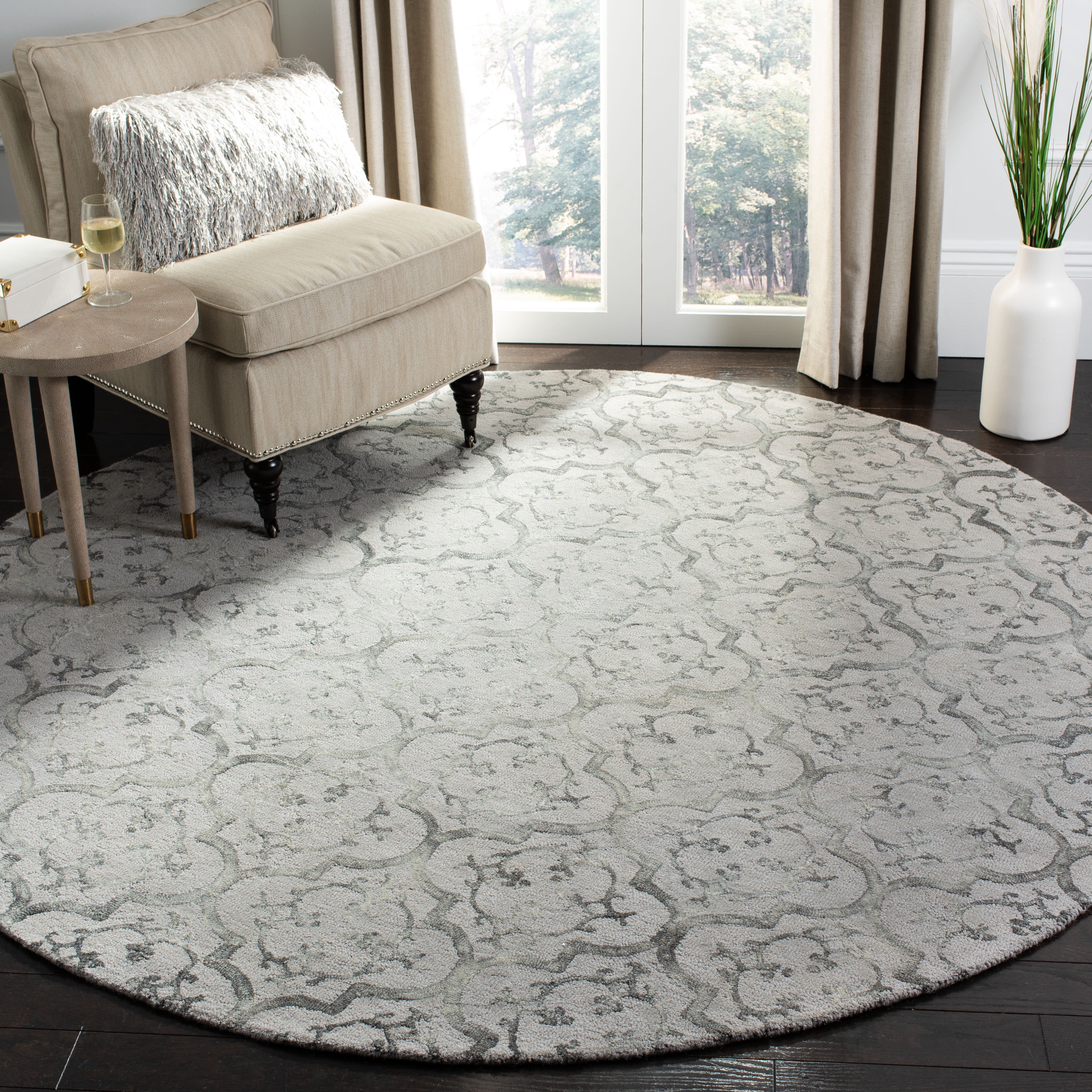 Safavieh Dip Dye Saffron Damask Wool Area Rug, Gray, 7' x 7' Round