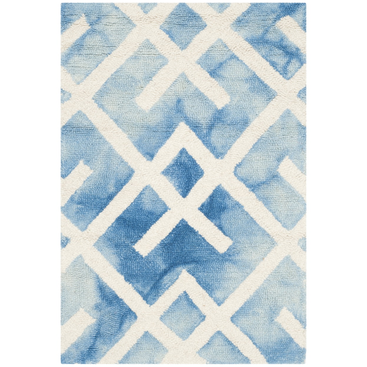 Blue and Ivory Hand-Tufted Wool Area Rug, 2' x 3'