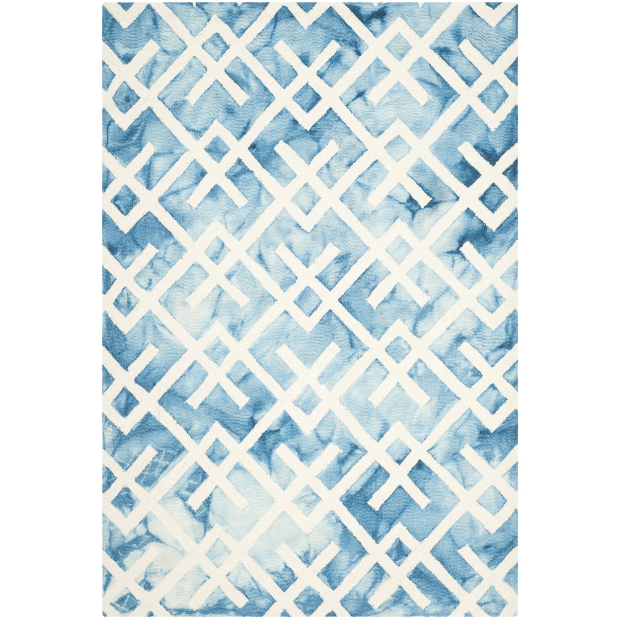 Blue and Ivory Hand-Tufted Wool 4' x 6' Area Rug