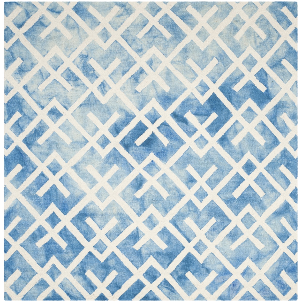 Luxurious Hand-Tufted Wool Square Rug in Blue & Ivory, 7'