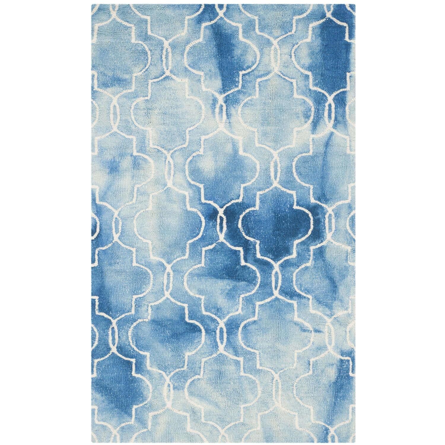 Hand-Tufted Blue & Ivory Wool Rectangular Area Rug, 3' x 5'