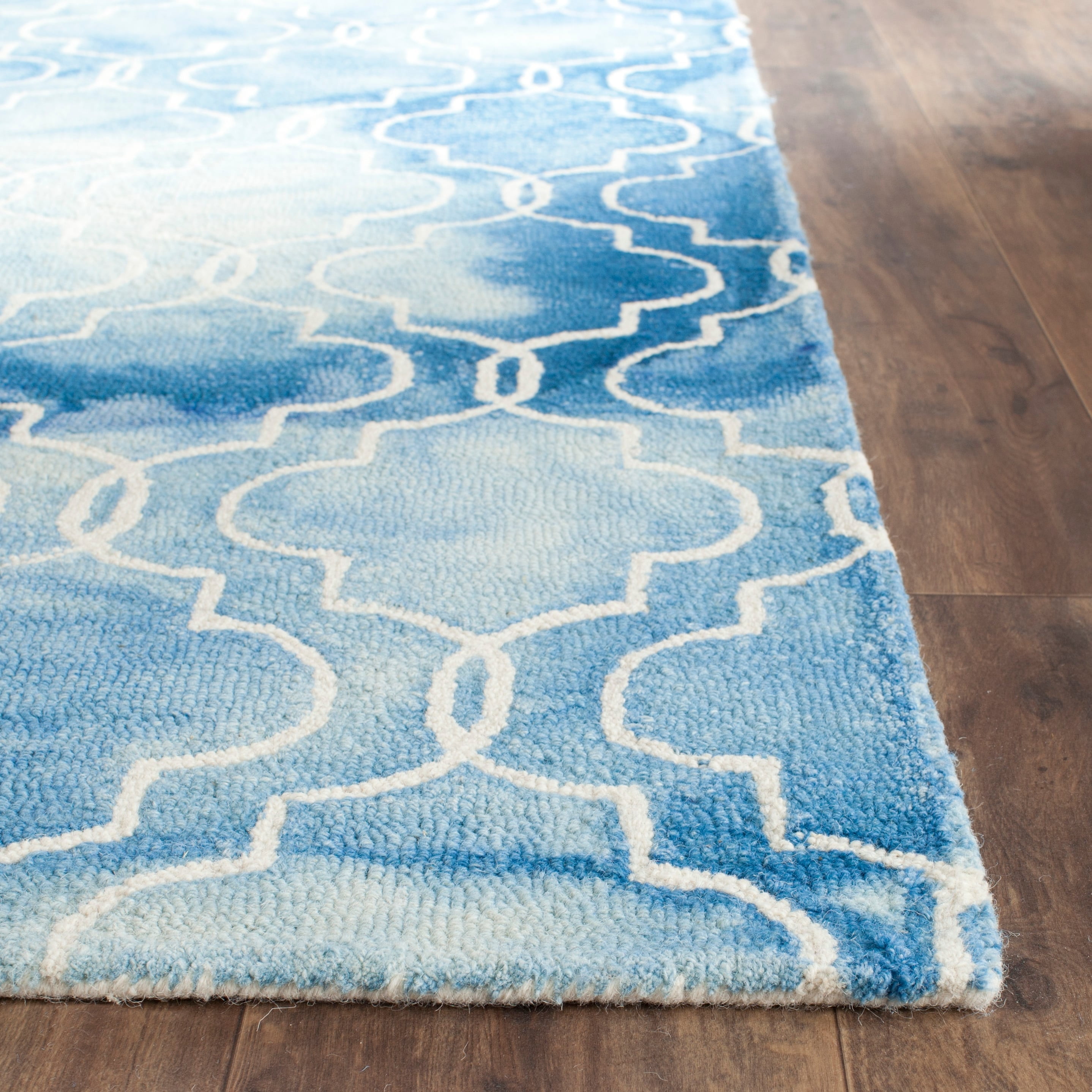 Blue and Ivory Hand-Tufted Wool Square Area Rug