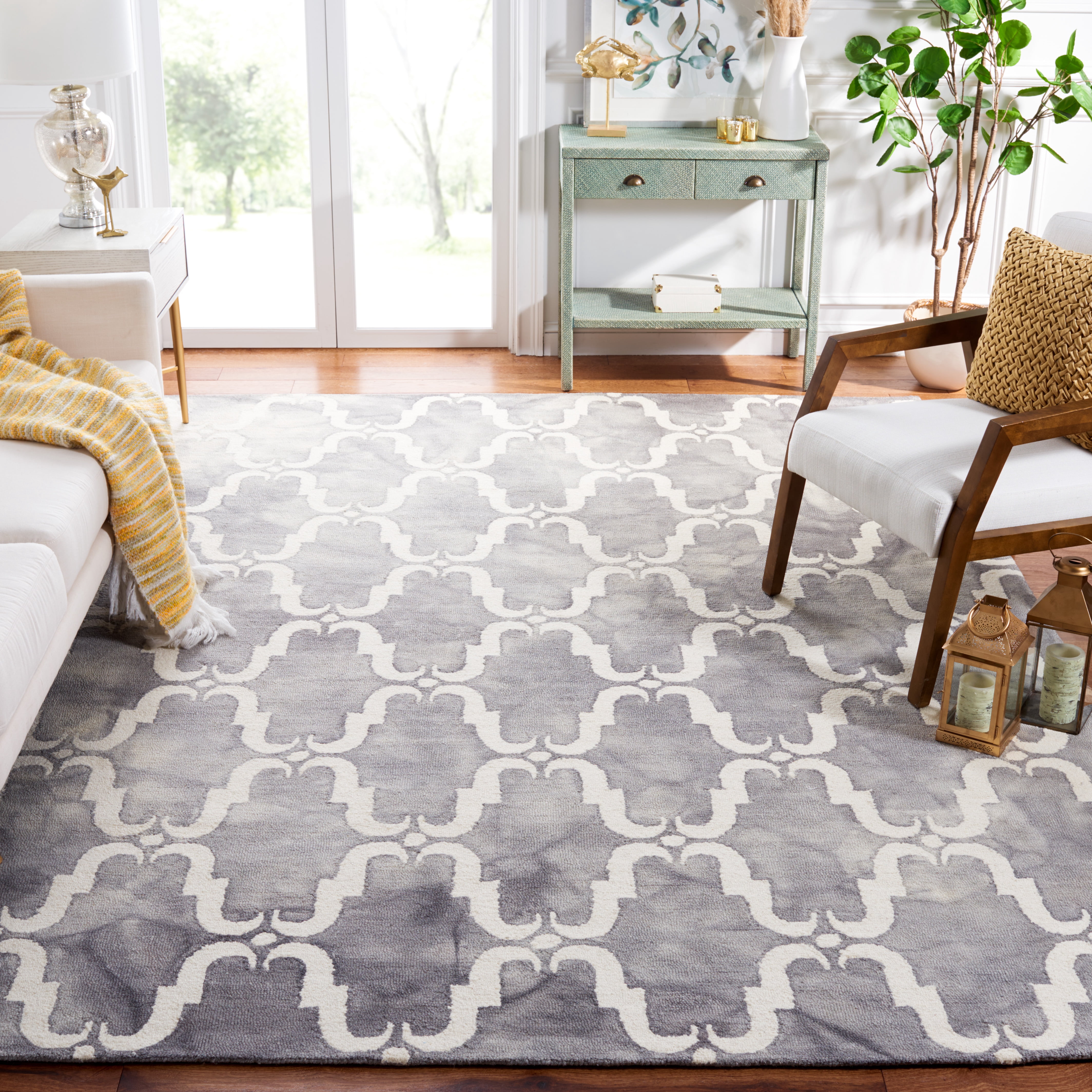 Safavieh Dip Dye Talbot Distressed Wool Area Rug, Gray/Ivory, 7' x 7' Square