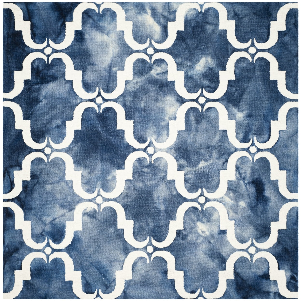 Ivory and Navy Hand-Tufted Wool Square Rug