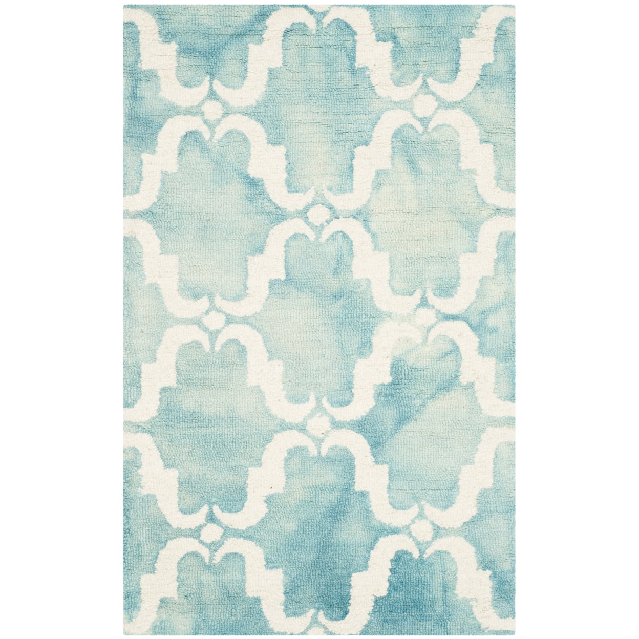 Ivory and Turquoise Hand-Tufted Wool Area Rug