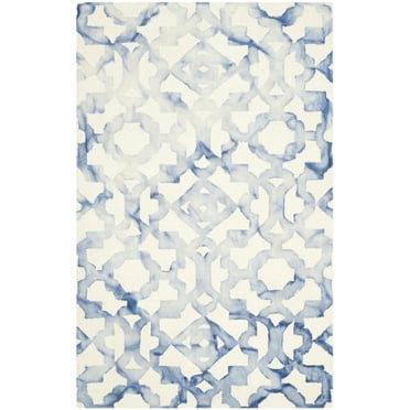 SAFAVIEH Dip Dye Zowie Overdyed Geometric Wool Area Rug, Ivory/Blue, 4' x 6'